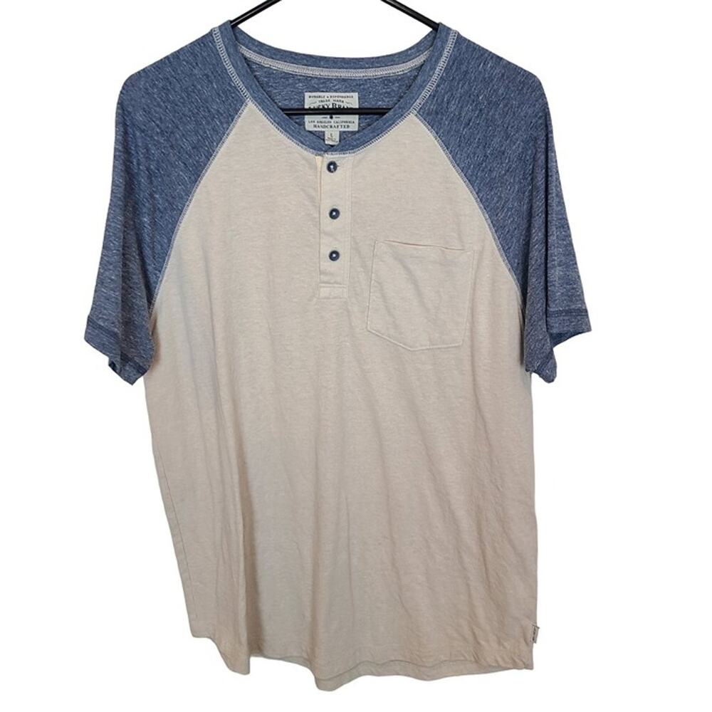 Lucky Brand Mens Henley Baseball Shirt Sz L Minimalist Colorblock Grunge Casual